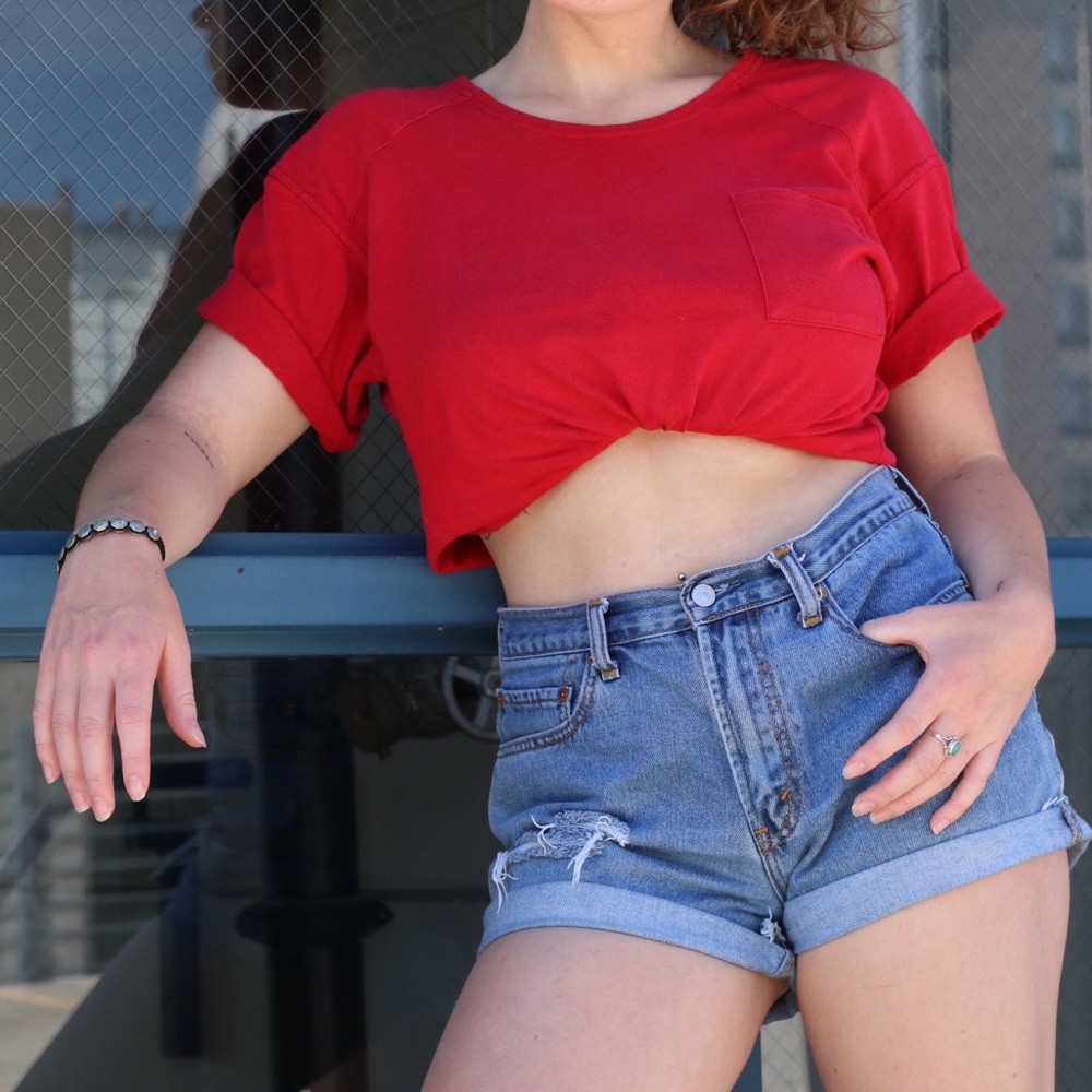 Red Boxy Pocket Tee